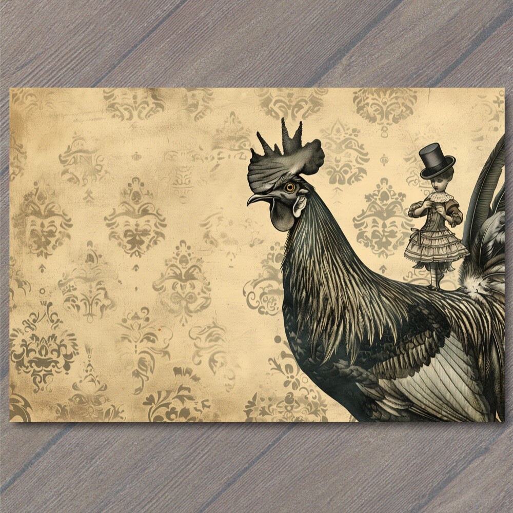 STICKER Rooster Chicken Victorian Pattern Fancy Bird Girl Weird Strange Funny