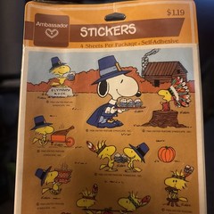 NIP Ambassador Snoopy Woodstock Peanuts Thanksgiving Stickers 4 Sheets Vintage