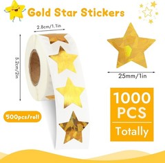 1000 pcs Star Stickers for Kids Reward, 1 inch Holographic Gold Stars Sticker…
