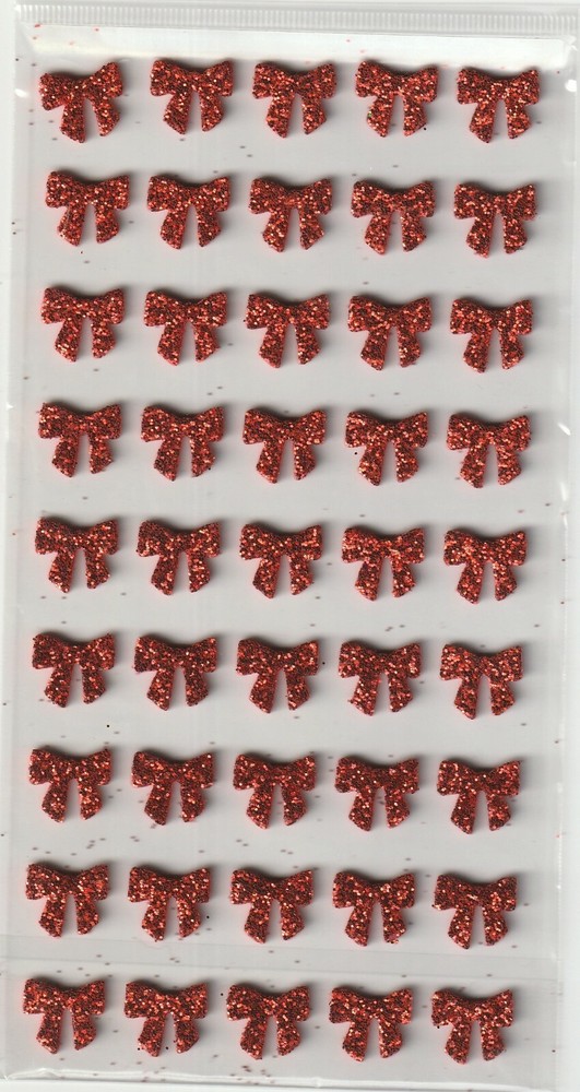 Generic Glittered Tiny Red Present Bows repeat stickers 45ct NEW! Free Shipping!