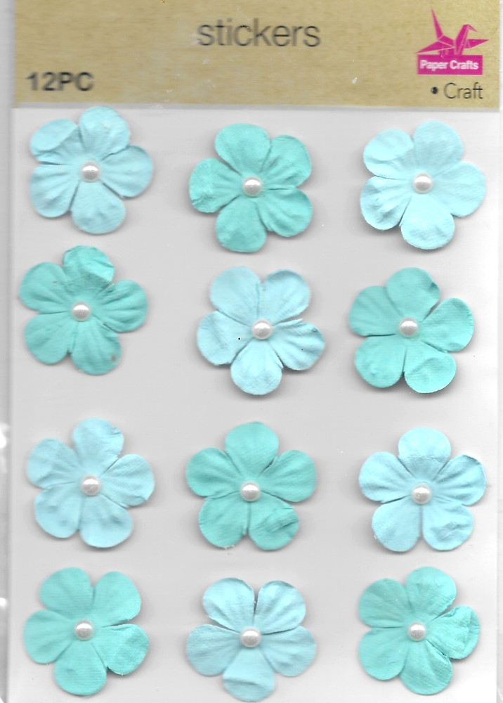 Flowers Flower Blue Green Aqua Teal Paper Spring Crafter’s Square Stickers