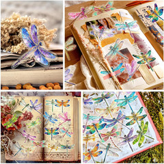 30PCS Holographic Dragonfly Stickers – Gold Foil Insect Clear Scrapbook Decals f