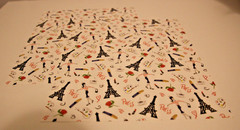 Lot of Paris/France Scrapbook Paper and Stickers. Over 100 items.