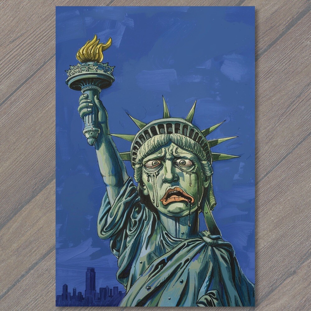 STICKER Sorrowful Statue of Liberty Weeps New York City USA State Sad Crying