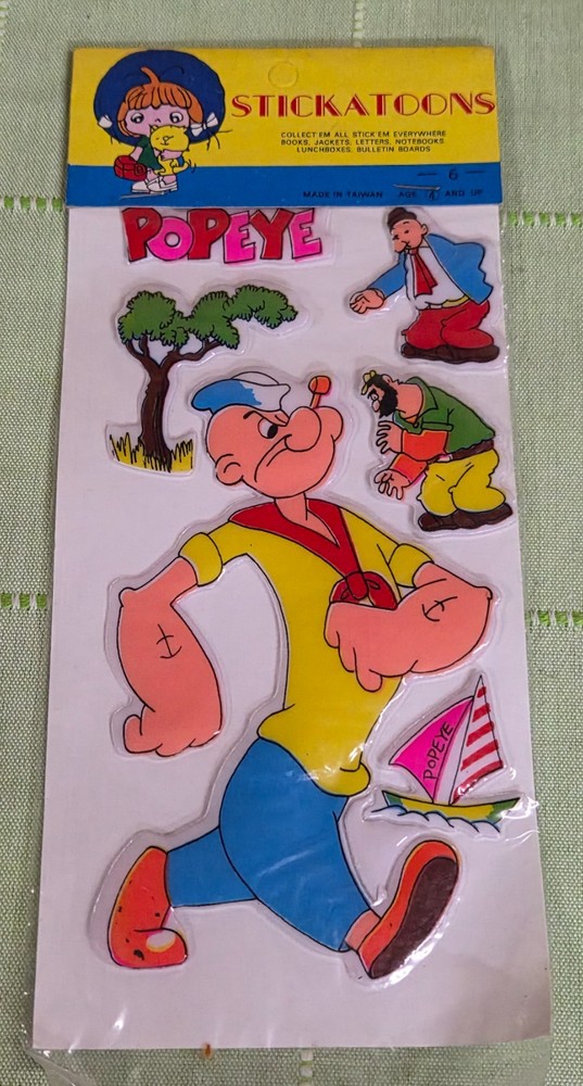 Popeye stickers vintage puffy style stickatoons NOS sealed package old store sto