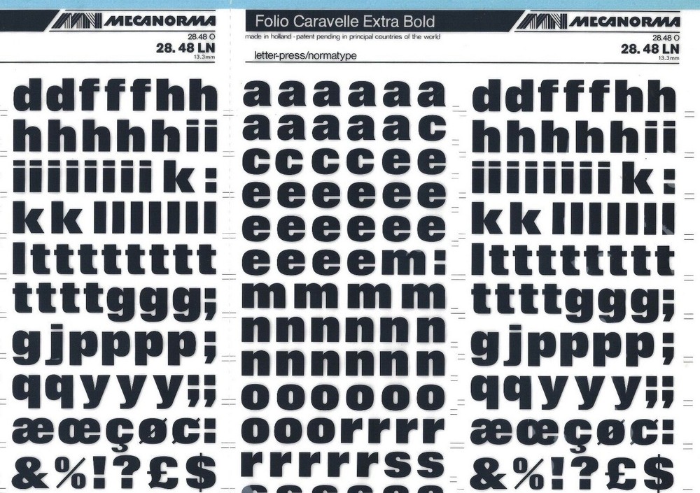 MECANORMA Dry Transfer Lettering Sheet 28.48 LN #526 FOLIO CARAVELLE 13.3mm