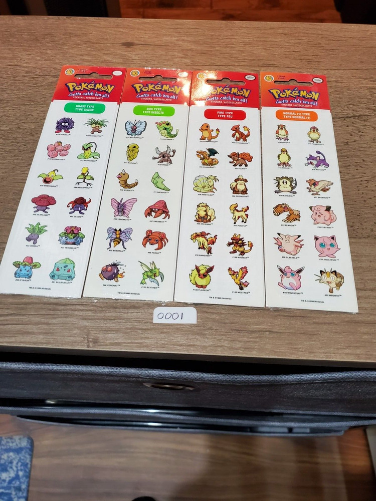 Lot of 4 vintage Sandylion Pokémon 1999 Sealed Sticker Packs fire normal grass