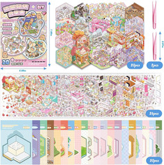 20 Sets DIY 3D Sticker Scene Collection Book DIY 3D House Stickers Make Your Own