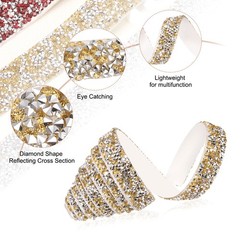 3/5 Inch x 1 Yard Crystal Rhinestone Sticker Ribbon Silver Yellow