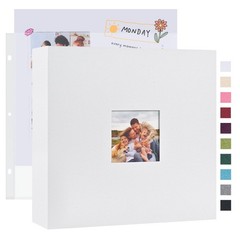 12×12 DIY Scrapbook Photo Album Linen Cover 3-Ring Binder 40 Sleeves White