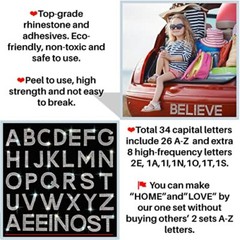 34Pcs Bling Rhinestone Alphabet Letter Stickers, A-Z Letters Self 1.57″ Silver