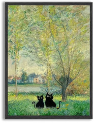 Funny Black Cat Wall Art Set of Six Vintage Monet Matisse Van Gogh Style Cats