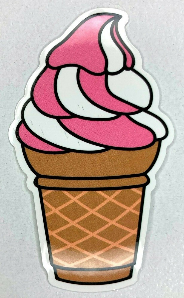 Ice Cream Cone Sticker New Decal Pink & White Swirl Design Small
