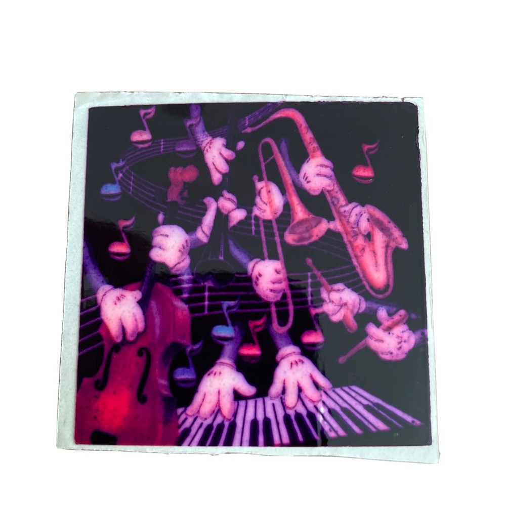 80s Lisa Frank Square Glossy Finish Hands Playing Instruments Sticker Module