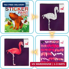 2PCS Sticker Paint by Number Books for Kids Animal & Ocean Activity Set