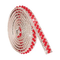1 Yard Pearl Rhinestone Ribbon, 1cm Pearls Rhinestone Tape Red