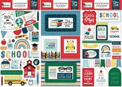FIRST DAY OF SCHOOL (3) 6″x13″ CHIPBOARD SET Echo Park Accents Phrases Frames