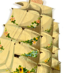 Vintage Sail Ship at Sea Beautiful Huge Die Cut Homeward Bound US Flag 11×8.75″