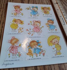 Vintage 1981 Hallmark Cards Sticker Sheet Little Girls & Animals Angelove