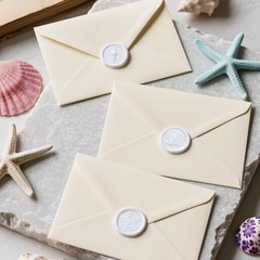 White Wax Seal Stickers – 60 Pcs Embossed Starfish Conch and Seashell -Adhesi…
