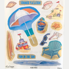 NRN Design sticker sheet, Summer Beach Vacation, Umbrella, Sea Shells, Sand