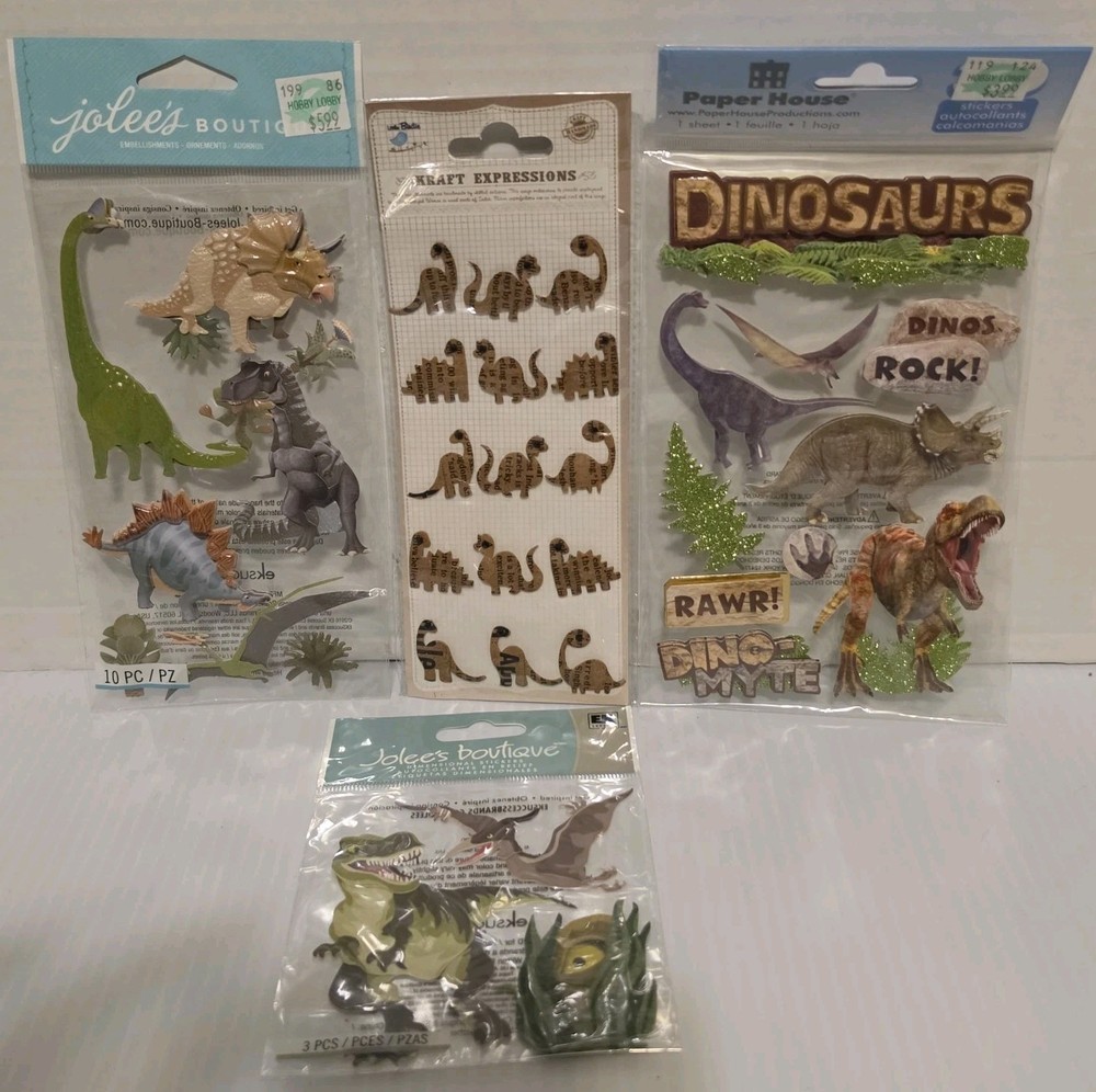 Dinosaur Scrapbook Crafts Sticker Lot -Jolee’s Boutique Paper House- Lot of 4