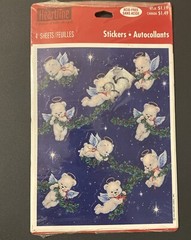 Vintage Heartline Hallmark Cards Angel White Teddy Bears 4 sticker sheets NIP