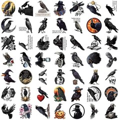 50Pcs Halloween Theme Stickers, Cute Gothic Raven Decorative Stickers Crow