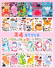24 Pcs Make Your Own Sticker Sheets for Kids, Mix and Match Animal Face Stickers