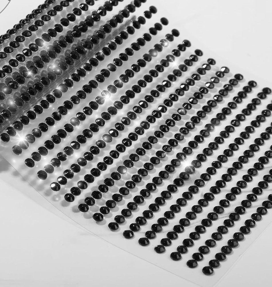 CraftbuddyUS 750pc x 3mm BLACK (30 stripes) Stick On Round Rhinestone Gems,DIY