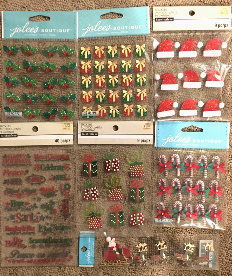 Lot 7 Pks Christmas Stickers For Crafts/Scrapbook Recollections & Jolee’s 3-D