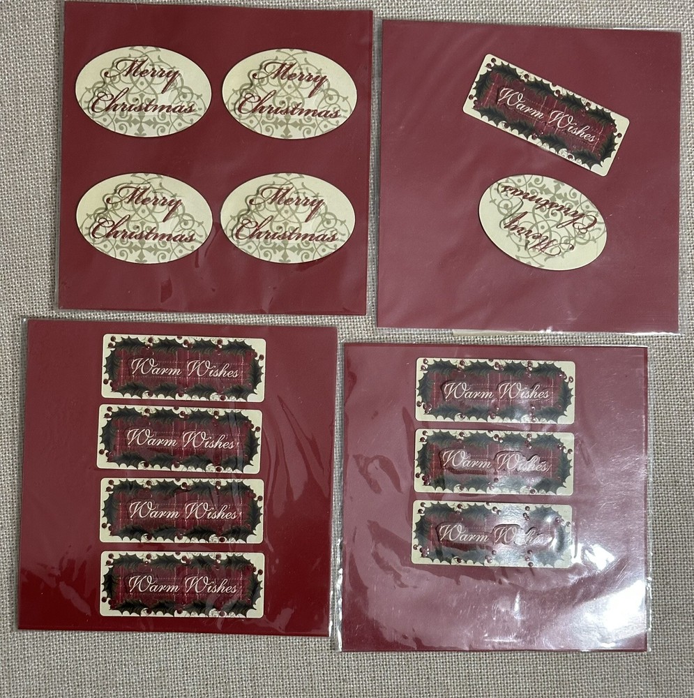 WARM WISHES Dimensional Stickers(4pc) Michaels•Christmas•Holly•Holiday•Lables