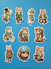 STICKERS x 10 Cat Kitty Bike Vintage Lucky Kitten Cartoon CAT1
