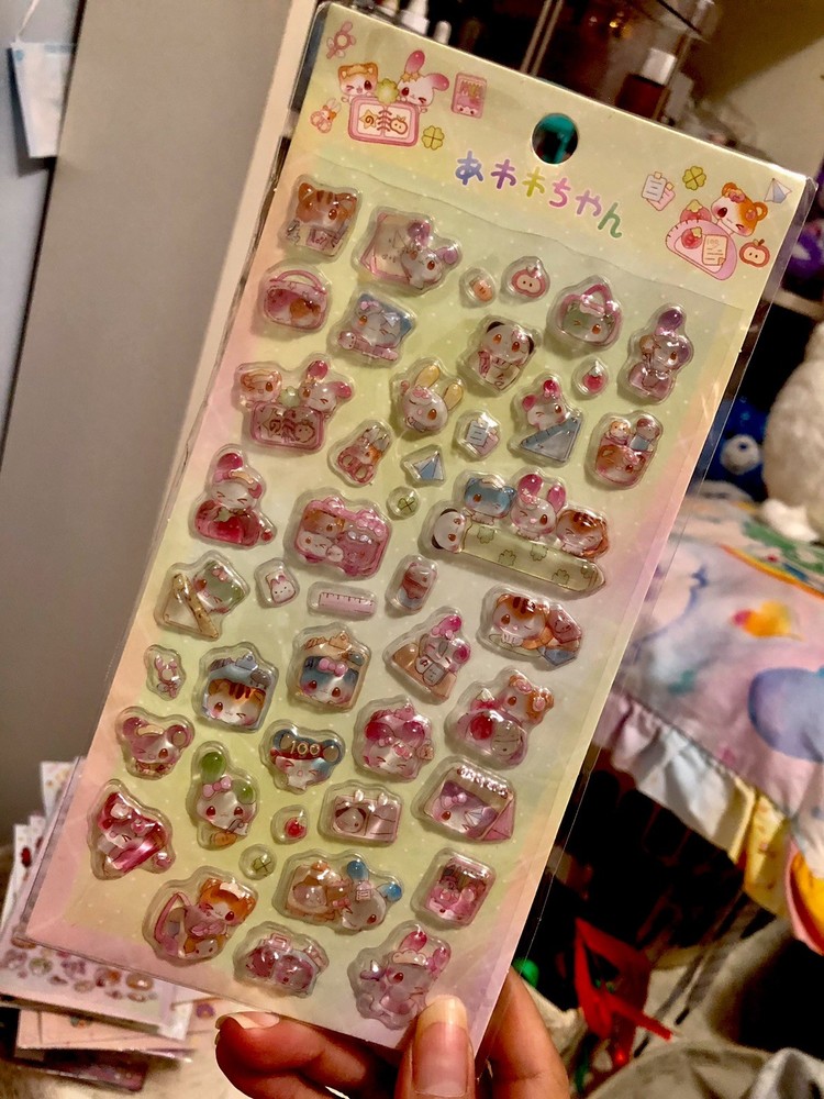 Japan Kawaii Twin Rabbit And Friends School Bon Bon Gum Drop Puffy 3D Sticker