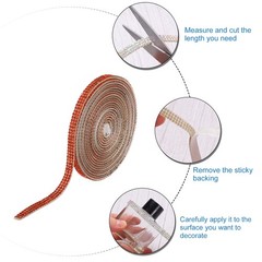 2Pcs Rhinestone Ribbon Orange Self Adhesive Rhinestone Strip 0.26″ x 3 Yard