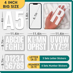 13 Sheets Alphabet Stickers,4 Inch Large Vinyl Letter Number Stickers Self Adhes