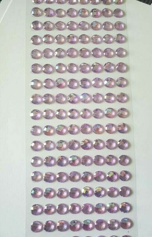 CraftbuddyUS 144 pcs x10mm(18 Stripes)Self Adh Faceted Round Gems,Color-AB LILAC