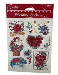 Vintage Stickers Carlton Cards Valentine Greeting Heart Flower Rose 3 Sheets New