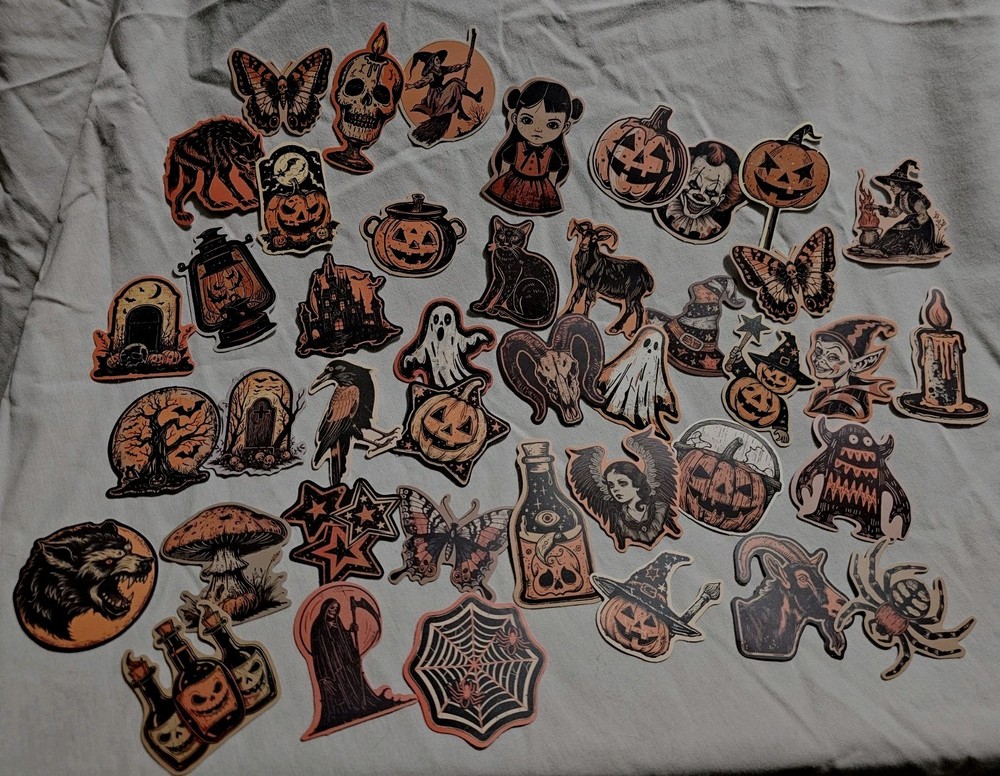 Halloween Stickers Vintage Style Orange Cream Black Pumpkin Witches 35+