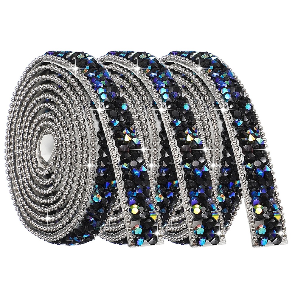 3Rolls Self Adhesive Resin Rhinestone Strips, Diamond Bling for Crafts, Black AB