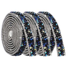3Rolls Self Adhesive Resin Rhinestone Strips, Diamond Bling for Crafts, Black AB
