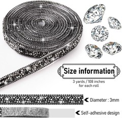 1X 108″ x 0.4″ Black Bling Rhinestone Crystal Diamond DIY Decor Sticker Decal #A