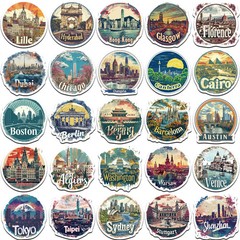 Travel City Famous Buildings Round Stickers Scrapbooking Card Journal Craft