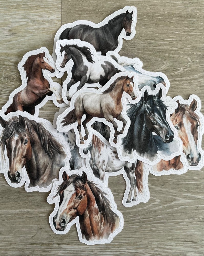 12 Noble Horses Junk Journal Stickers Scrapbook Western Ephemera