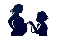 PREGNANT WOMAN, DAD & SISTER KISSING BELLY, DOCTORS VISIT + SILHOUETTE DIE CUTS