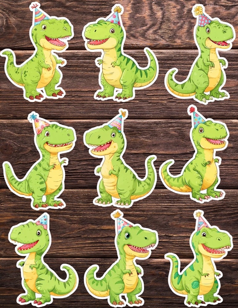 Party Dino Die Cut Vinyl Stickers Set Scrapbooking Laptop Water Bottle