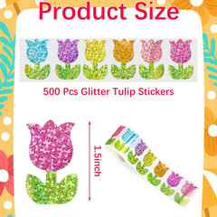 500 Pcs 1.5 Inch Glitter Tulip Stickers, 6 Colors Self-Adhesive Labels