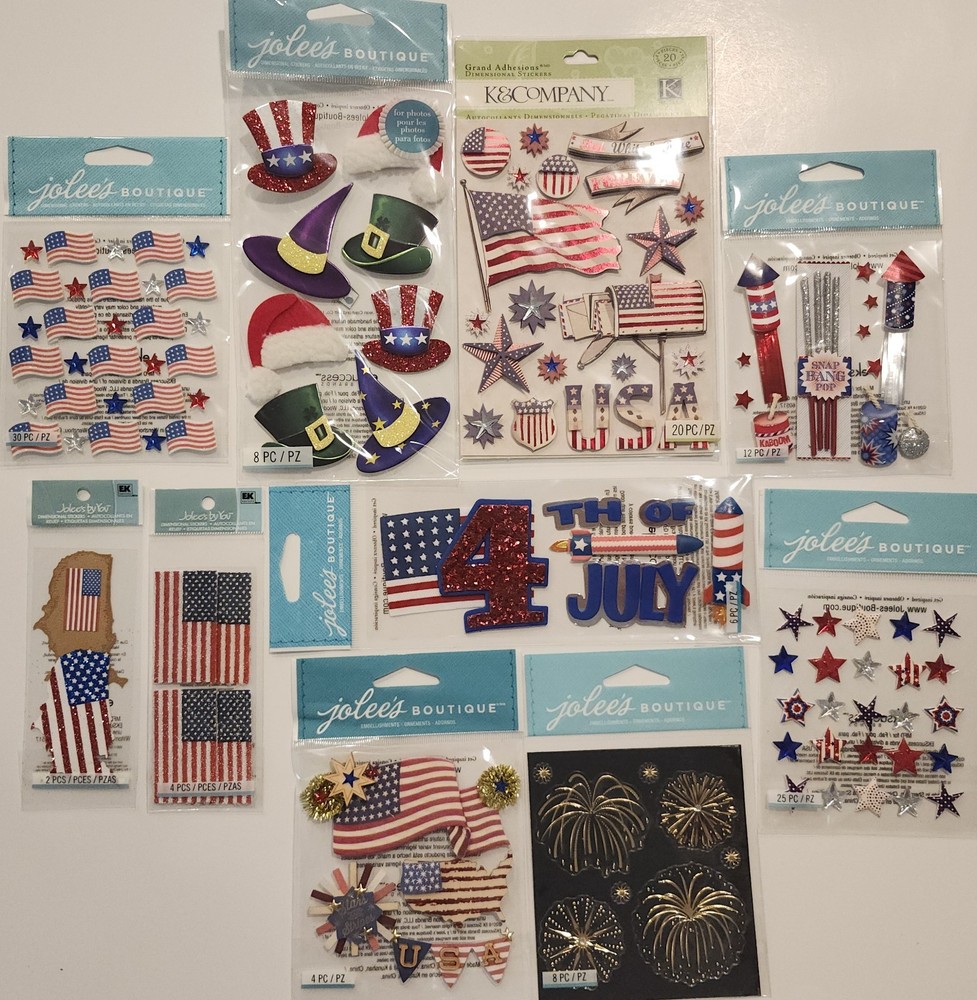 Lot Of 10 JOLEE’S BOUTIQUE K&Co Dimensional Scrapbooking Stickers USA PATRIOTIC