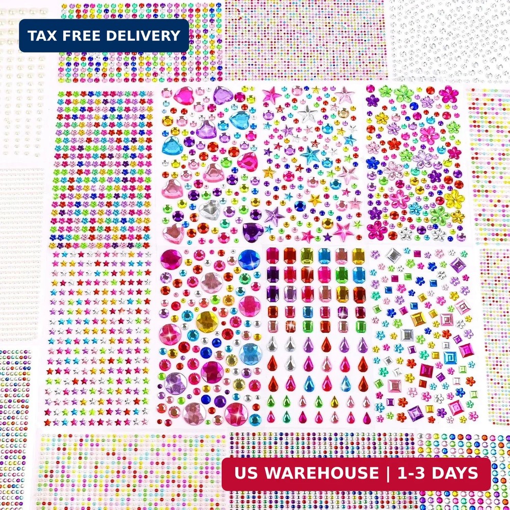 10000PCS+ Gem Stickers, Rhinestone Stickers for Crafts, Self-Adhesive Bedazzling