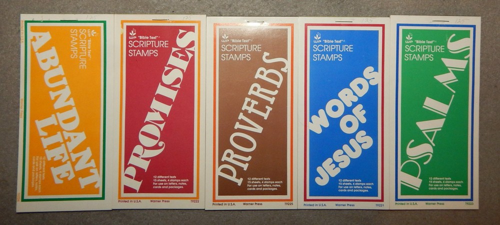 5 Packs Vintage Gummed Scripture Stickers (1 1/8″ x 2 5/8″) 300 total, new